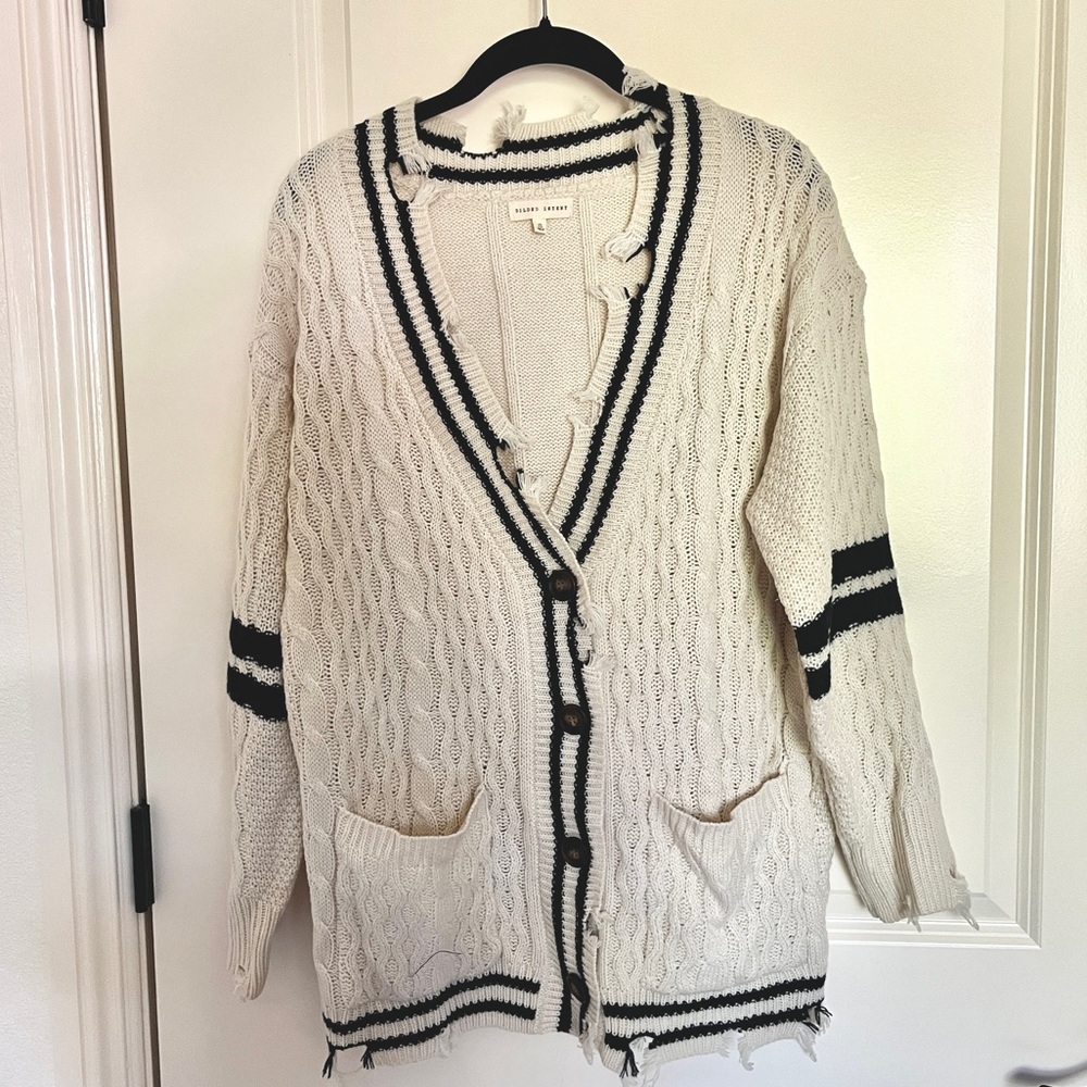 Gilded Intent Cream Knit Cardigan with Black Trim size SMALL
